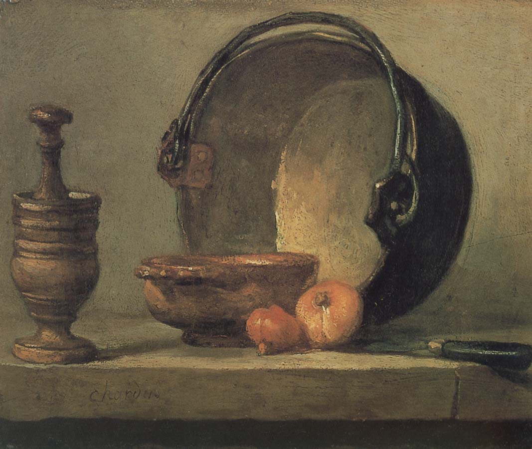 Jean Baptiste Simeon Chardin Bowl two onion copper clepsydras and knife